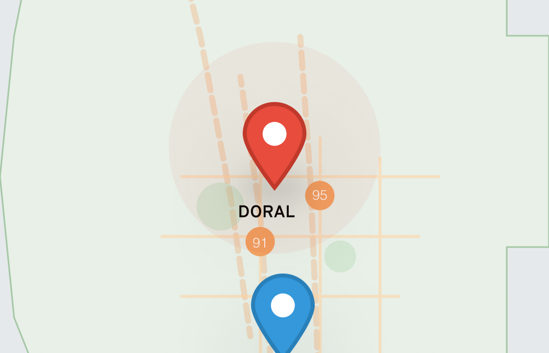 Map showing the Airway Aerospace facility in Doral, Florida