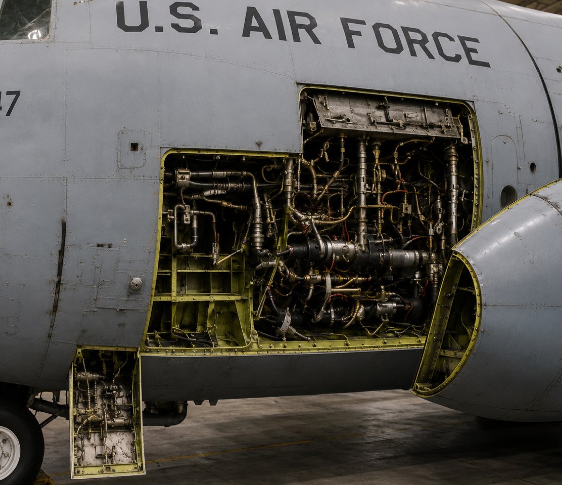 U.S. Air Force aircraft with engine bay open